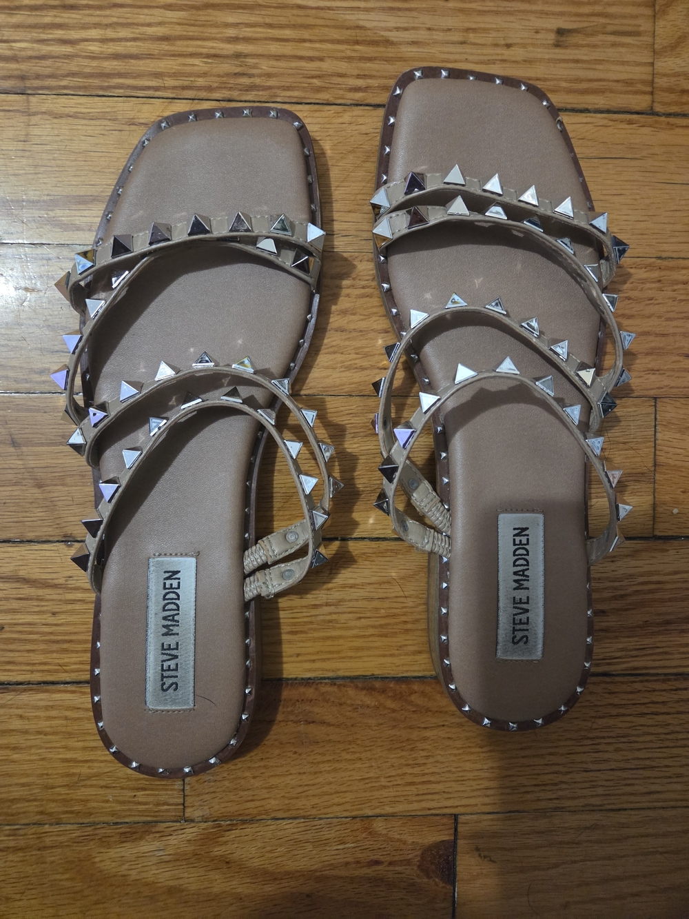 Steve Madden Women's Beige Studded Slide Sandals